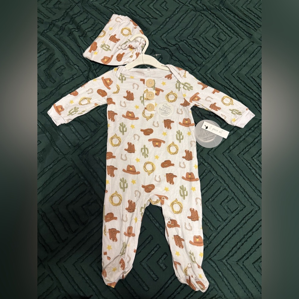Western-Themed Baby Footie with Hat